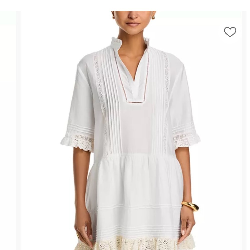 Aqua White Cotton Tunic Dress with Lace Trim